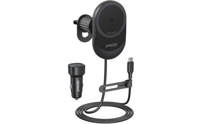 Anker MagSafe iPhone 16 Wireless Car Charger Compatible, MagGo 15W Fast Car Charger, 360° Adjustable Angle and Strong Magnets, Car Phone Holder Mount, for iPhone 16/15/14 Series (Adapter Included)